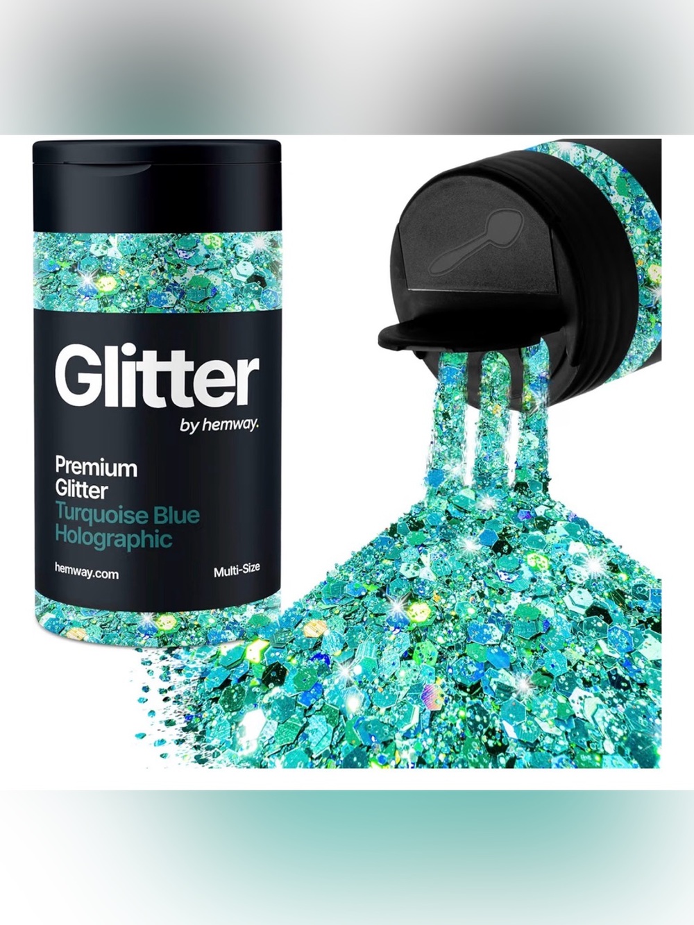 Hemway Premium Glitter Shaker Emerald Green Holographic 120g - face, body, craft